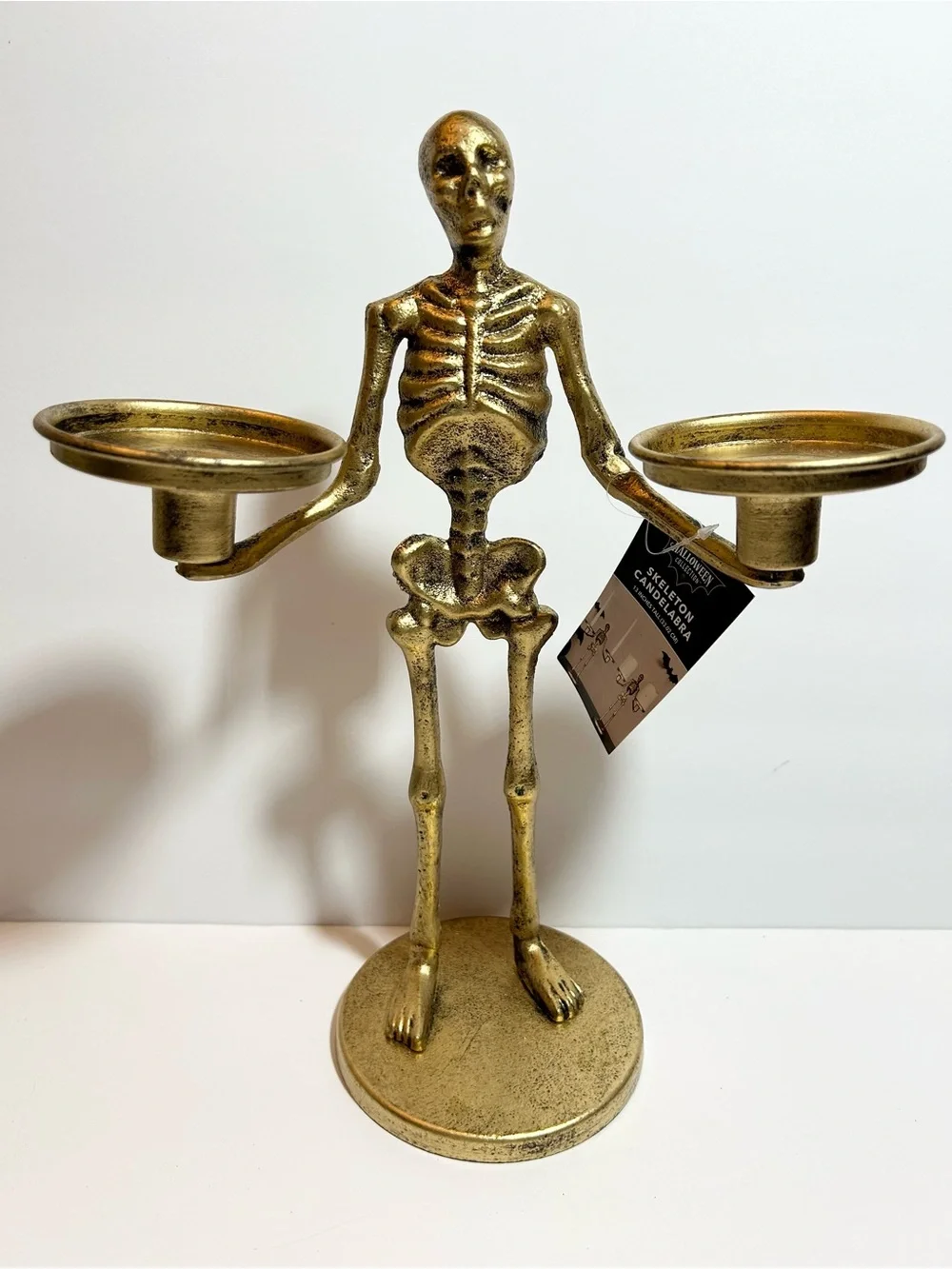 Metal Gold Tone Skeleton Dual Candleholder candelabra